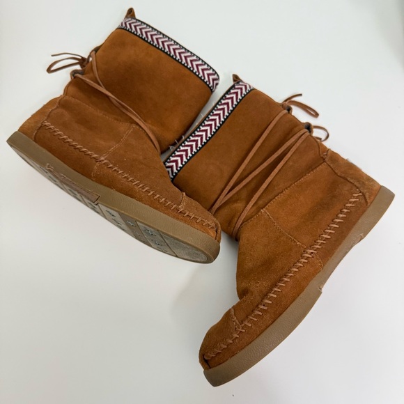 Toms Nepal Suede Boots Faux Fur Lined Moccasin Shoes Women’s Sz 7 Brown Tan - Picture 4 of 9